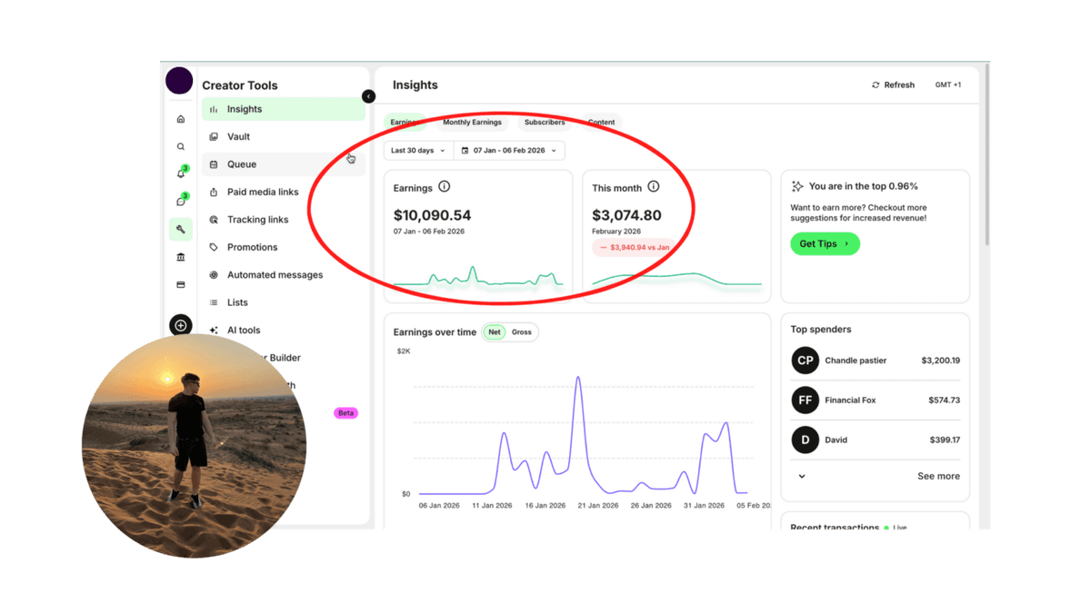 AI model earnings overview in the dashboard
